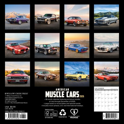 2026 Willow Creek American Muscle Cars 7 x 7 Monthly Wall Calendar (53423)