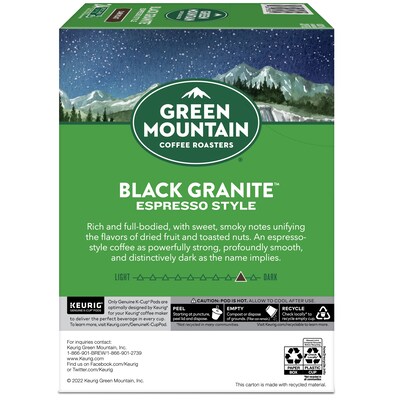 Green Mountain Black Granite Espresso Style Coffee, Dark Roast, Keurig® K-Cup® Pods, 24/Box (5000366650)