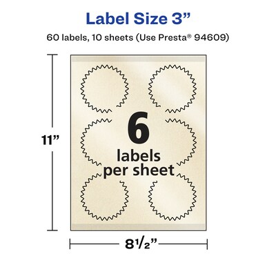 Avery Pearlized Ivory Burst Multipurpose Labels, 3", Ivory, 60/Pack (94609)