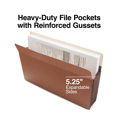 Staples® Heavy-Duty Reinforced File Pocket, 5.25" Expansion, Legal Size, Brown, 10/Box (ST704401)