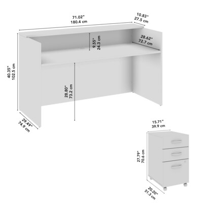 Bush Business Furniture Arrive 72"W Reception Desk with Shelf and Mobile File Cabinet, Mocha Cherry (ARV005MR)