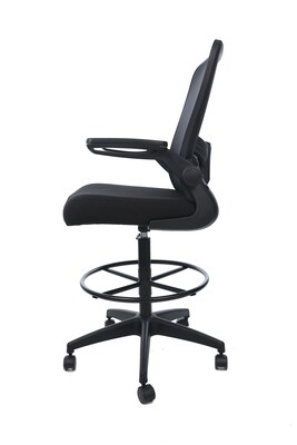 Boss Flip Arm Mesh/Fabric Stool with Footrest and Lumbar Support, Black (B16366BK-BK)