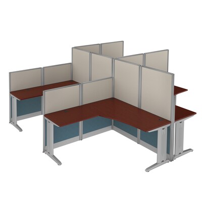 Regency Instant Office 63"H x 258"W 4 Person L-Shaped Cubicle Panel Workstation, Hansen Cherry (IO36494-03K-4P)