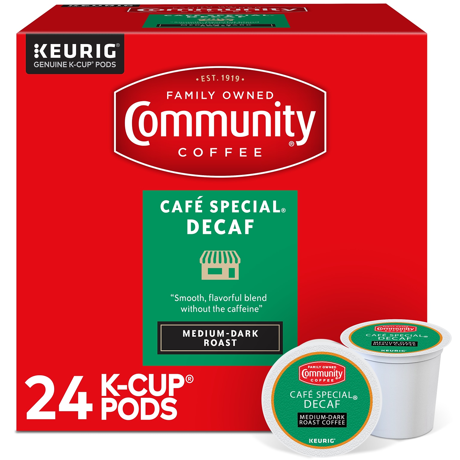 Community Coffee Cafe Special Decaf Coffee Keurig® K-Cup® Pods, Medium Dark Roast, 24/Box (5000374327)