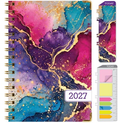 2027 Excello Brands 6 x 8 Weekly & Monthly Standard Planner, Paperboard Cover, Rainbow Gold Marble (FSHN-CY27-58-36)