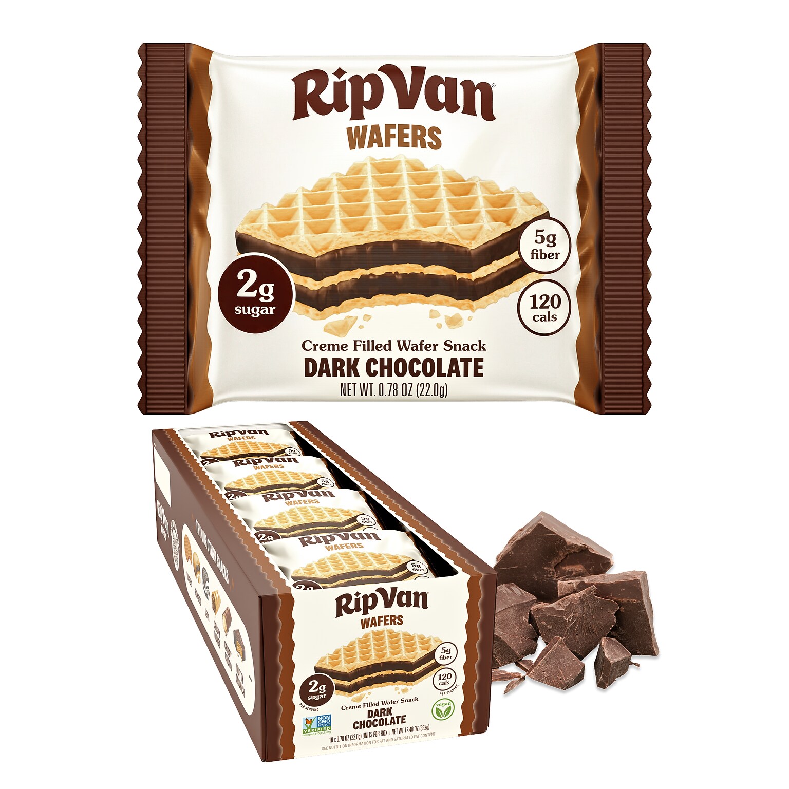 Rip Van Dark Chocolate Wafers, 0.78 oz., 16 Packs/Box (5207)