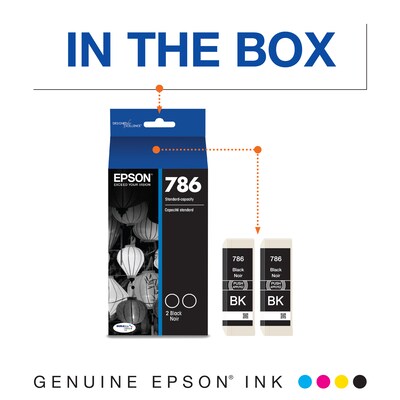 Epson T786 Black Standard Yield Ink Cartridge, 2/Pack