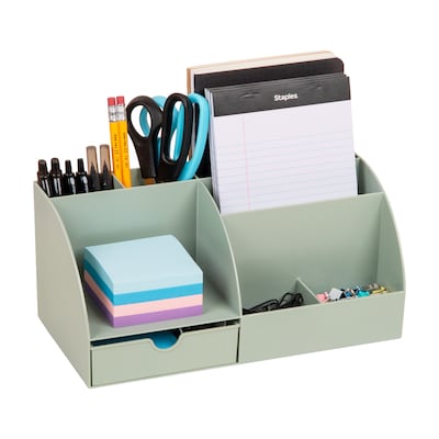 Staples 7-Compartment Plastic Desk Organizer, Sage Green (ST63871)