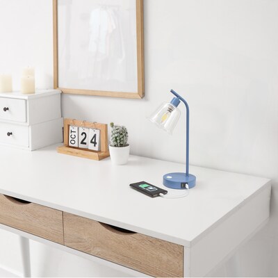 Simple Designs Sleek Essentials LED Desk Lamp, 15.75", with USB Ports, Blue (LD1074-BLU)