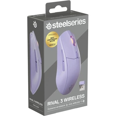 SteelSeries Rival 3 Gen 2 Wireless Ergonomic Ambidextrous Optical 2.4 GHz Gaming Mouse, Lavender (62689)