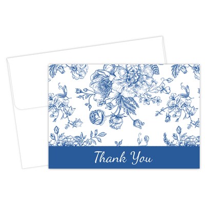 Great Papers Blue Floral Toile General Use Thank You Notecard Kits, Multicolored, 24/Pack (2025020)