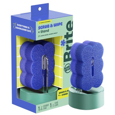 Brite by Scotch-Brite Scrub & Wipe with Drain and Dry Stand, 1/Pack (BRSS-3)