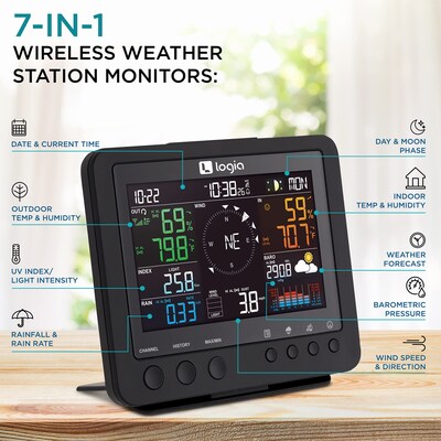 Logia 7-in-1 Weather Station Indoor/Outdoor Weather Station w/ Temperature Humidity, Alarm & More (L