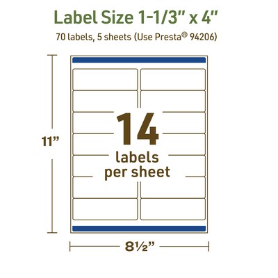 Avery Dissolvable Rectangle Multipurpose Labels, 1-1/3" x 4", Off-white, 70/Pack (94206)
