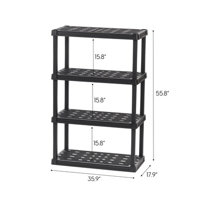 Iris 4-Shelf Plastic Shelving Unit, 55.8" x 35.9" x 17.9", Black (140099)