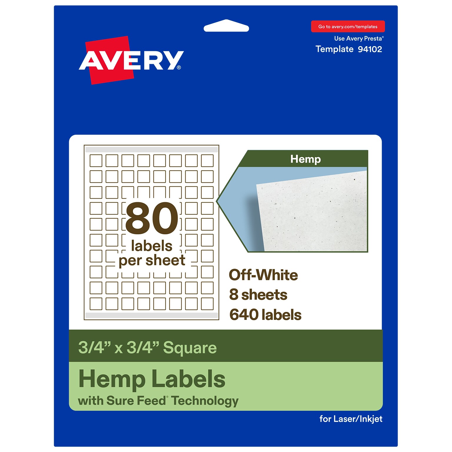 Avery Hemp Square Laser/Inkjet Multipurpose Labels, 3/4 x 3/4, Off-White (640/Pack)