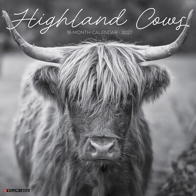 2027 Willow Creek Highland Cows B&W 12 x 12 Monthly Wall Calendar (60674)