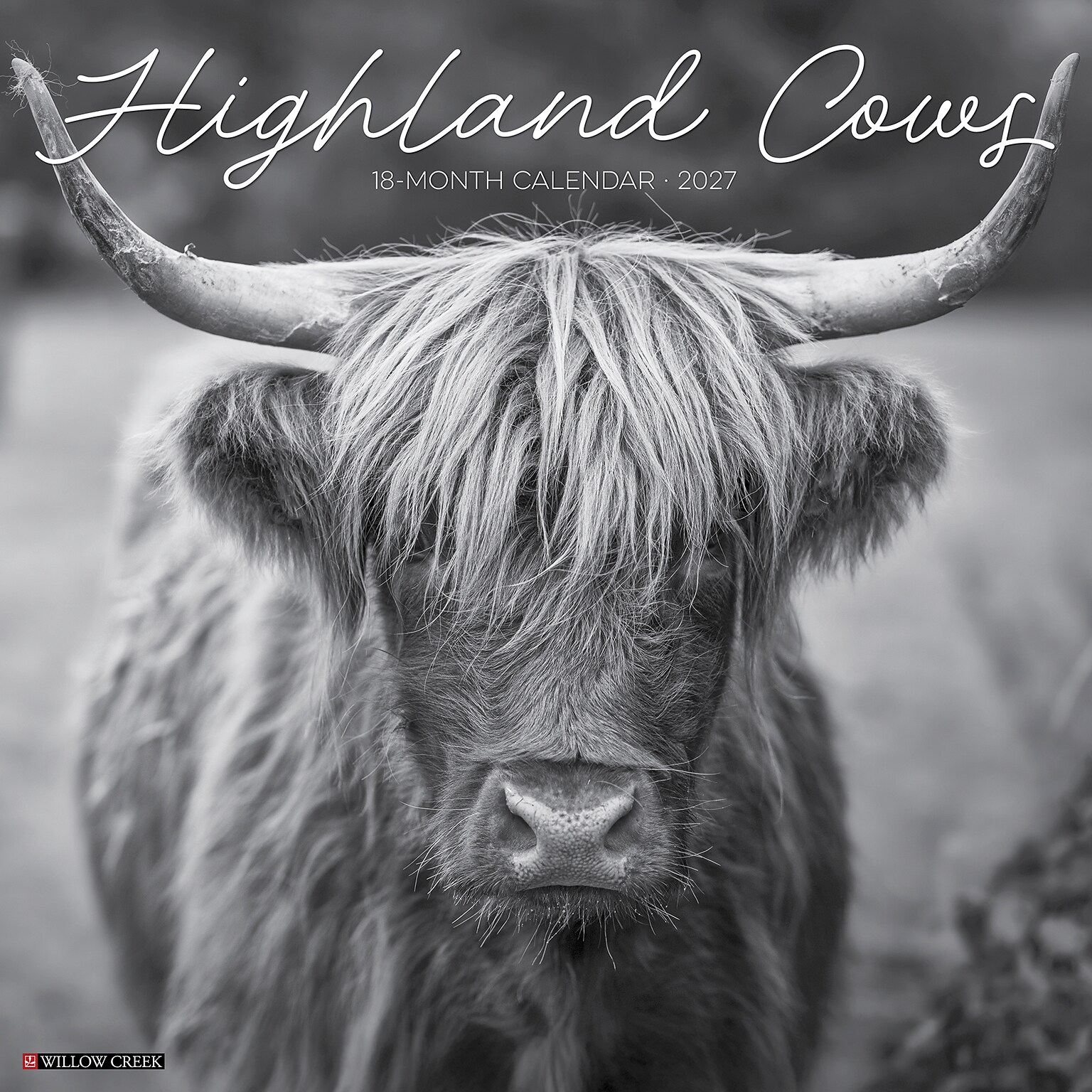 2027 Willow Creek Highland Cows B&W 12 x 12 Monthly Wall Calendar (60674)