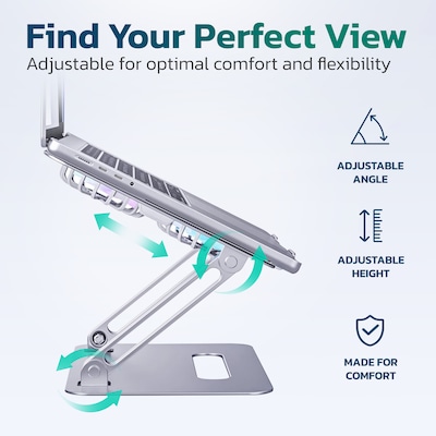 Purely C50 Cooling Fan Height-Adjustable 18" Laptop Stand with 2 Fans, 1 USB Port, Silver (PLSC50)