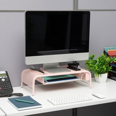 Mind Reader Monitor Stand with Paper Tray, Metal, Pink (MESHMONSTA-PNK)