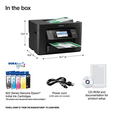 Epson WorkForce Pro WF-4820 Wireless Color Inkjet Printer, All-In-One, Print, Scan, Copy, Fax (9472527)