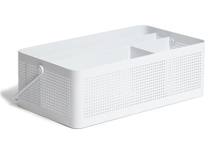 U Brands The Perforated Collection 4-Compartment Metal Desk Storage, White (5720U01-06)