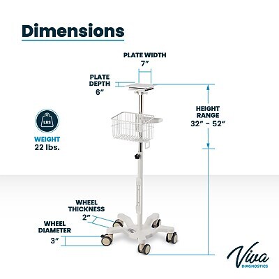 Viva Comfort Edan Elite V-Series Monitor Universal Vital Sign Mobile Stand with Mounting Plate, White (ADIME912-C-MP-07-MK)