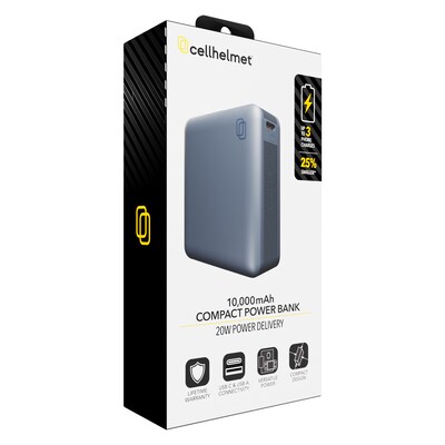cellhelmet USB-A/USB-C Power Bank for Multiple Brands, 20W, 10000mAh, Black (PP-223)