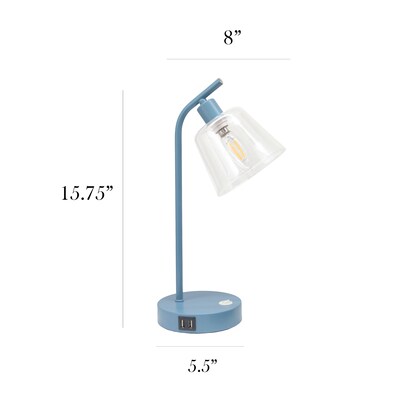 Simple Designs Sleek Essentials LED Desk Lamp, 15.75", with USB Ports, Blue (LD1074-BLU)