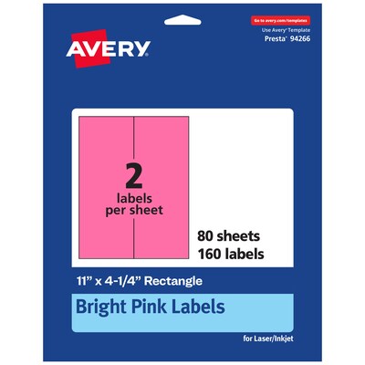 Avery Rectangle Laser/Inkjet Multipurpose Labels, 11 x 4.25, Bright Pink (160/Box)