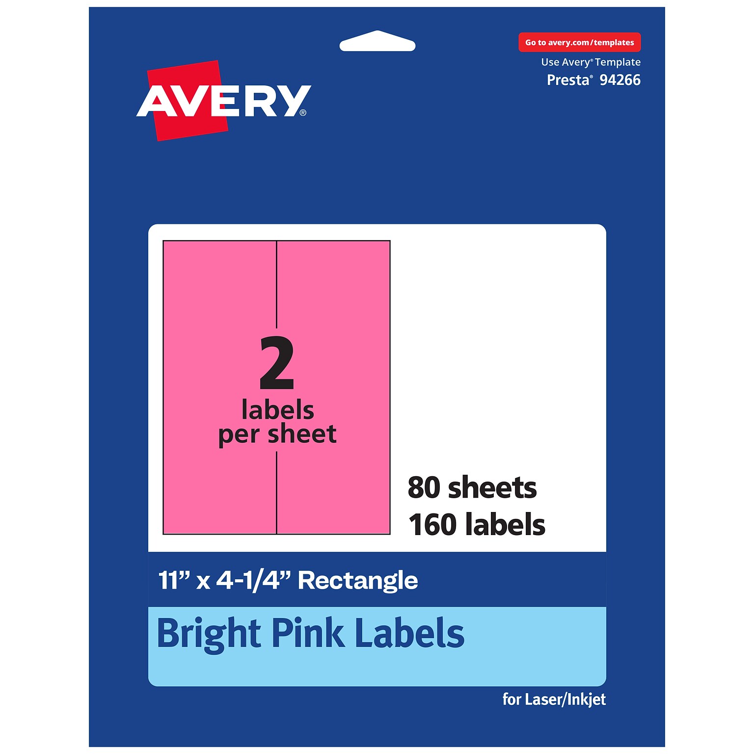 Avery Rectangle Laser/Inkjet Multipurpose Labels, 11 x 4.25, Bright Pink (160/Box)