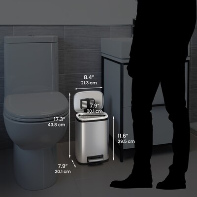 iTouchless 13.2 Gal and 1.32 Gal Kitchen and Bathroom SoftStep Step Pedal Trash Cans Combo Pack, Silver