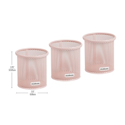 Mind Reader 3-Compartment Metal Pen Holder, Pink (CLIPMESH3-PNK)