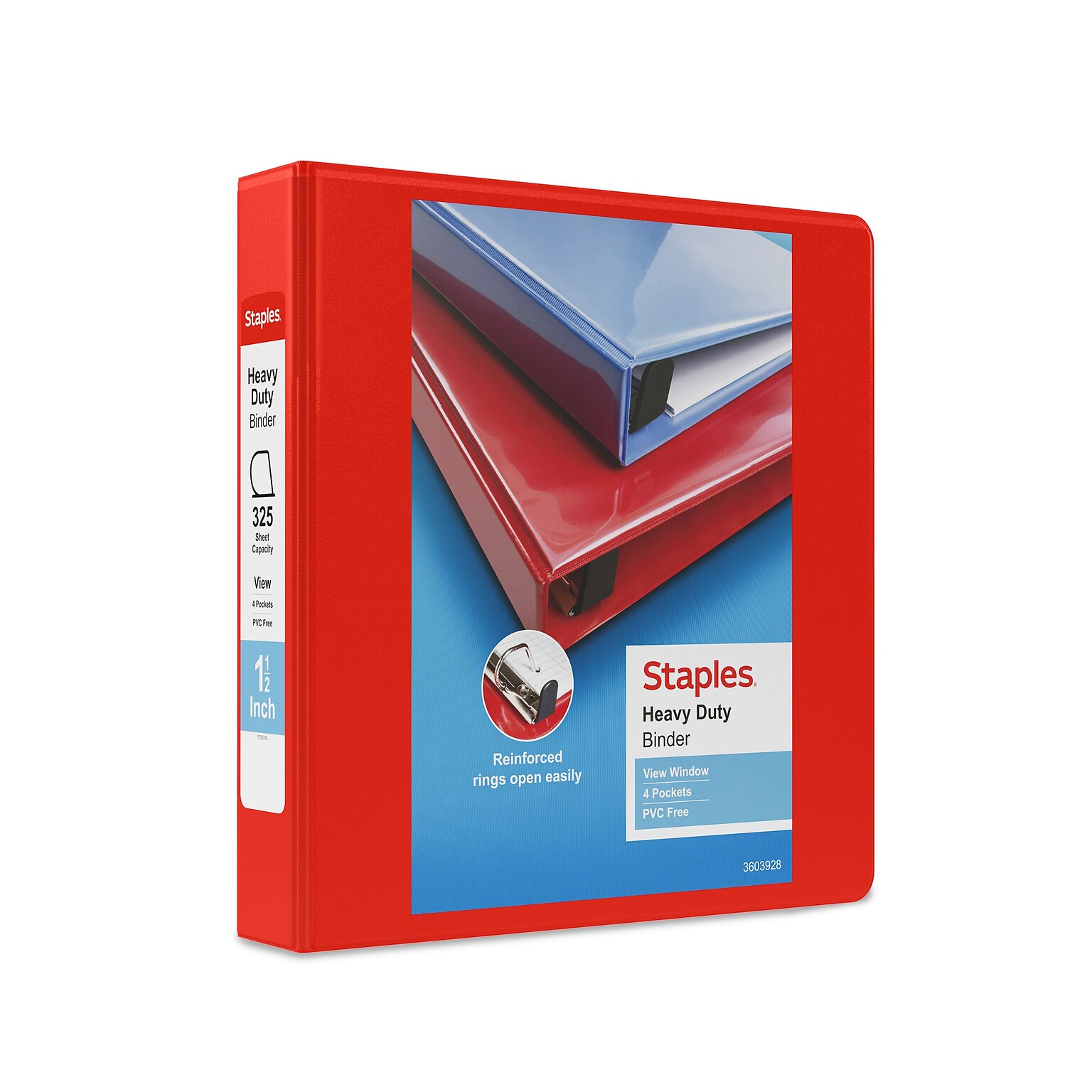 Staples® Heavy Duty 1-1/2 3 Ring View Binder with D-Rings, Red (24681)