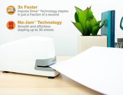 Bostitch Impulse 30 Electric Desktop Stapler, 30-Sheet Capacity, White (02011)