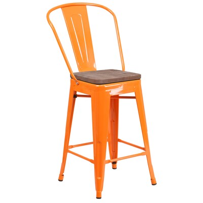 Flash Furniture Lily Contemporary Metal Vertical Back Counter Height Stool, Orange, 4-Pieces/Pack (4CH3132024GBORW)