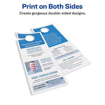 Avery Printable Door Hangers with Tear-Away Cards, 4 1/4" x 11", Matte White, Laser/Inkjet, 80/Pack (16150)