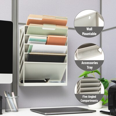 Mind Reader 5-Compartment Mountable Plastic Vertical File Storage, Beige (WALLANCH-BEI)