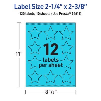Avery Printable Burst Multipurpose Labels, 2-1/4" x 2-3/8", Bright Blue, 120/Pack (94611)