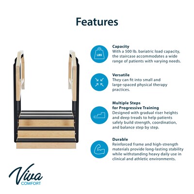 Viva Comfort Physical Therapy Non-slip Staircase with Safety Handles, 500 lbs. Capacity, Natural Wood (ADI906-01-MK)