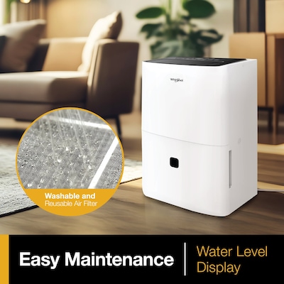 Whirlpool Energy Star 25-Pint Portable Dehumidifier, Covers up to 1,500 sq. ft., White (WHAD251AW)
