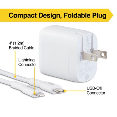 NXT Technologies USB-C Wall Charger with Lightning Cable for iPhone/iPad, White (NX60446)