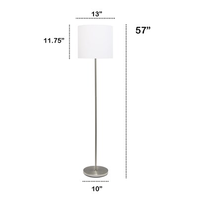 Creekwood Home Vista 57" Contemporary Classic Brushed Nickel Floor Lamp, Feit LED Bulb, White Shade (CWF-3005-WH-LB)