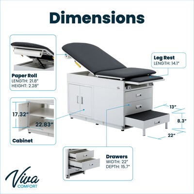 Viva Comfort Power Adjustable Exam Table with Step Stool & Storage, 500 lbs. Capacity, Black (ADI996-09-S-BLK-MK)