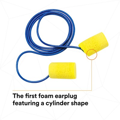 3M E-A-R Classic Corded Earplugs, 29 dB, Blue/Yellow, 200/Box (311-1101)