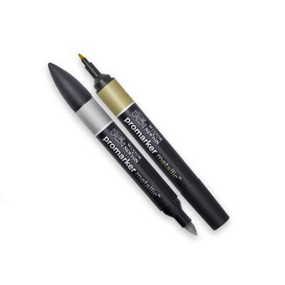 Winsor & Newton Promarker Dual-Tip Alcohol Based Marker, Metallic Gold + Silver, 2/Pack (WNX0290150)