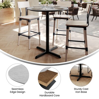 Flash Furniture Acadia 36" Round Wooden Dining Table with X-Base, Gray Faux Concrete/Black Base (STRD36CGT3030B)