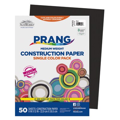 Prang 9" x 12" Construction Paper, Black, 50 Sheets/Pack (P6303-0001)