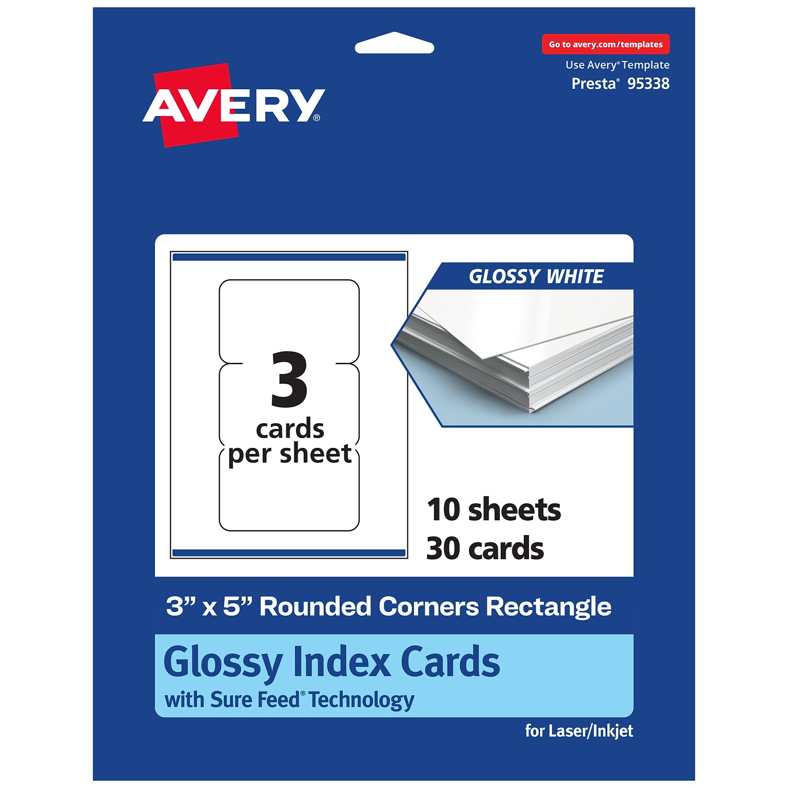 Avery Integrated Cards, 3 x 5, Glossy White, 30/Pack (95338)
