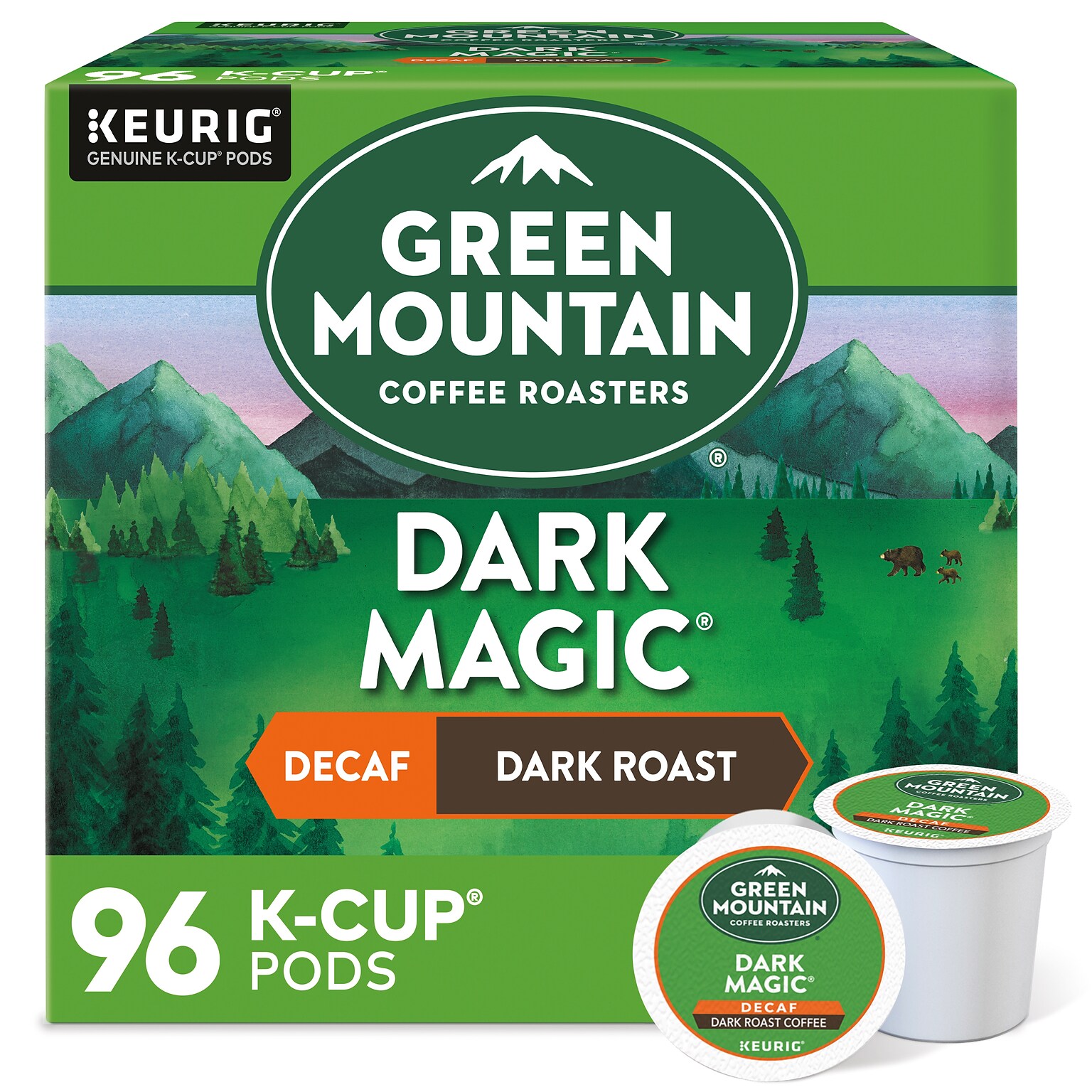 Green Mountain Dark Magic Decaf Coffee Keurig® K-Cup® Pods, Dark Roast, 96/Carton (504067)